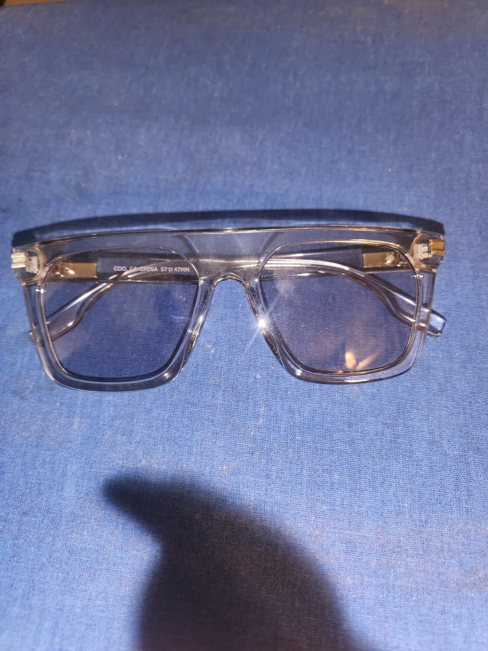 Clear Square-Frame Unisex Glasses - Transparent Blue Tint